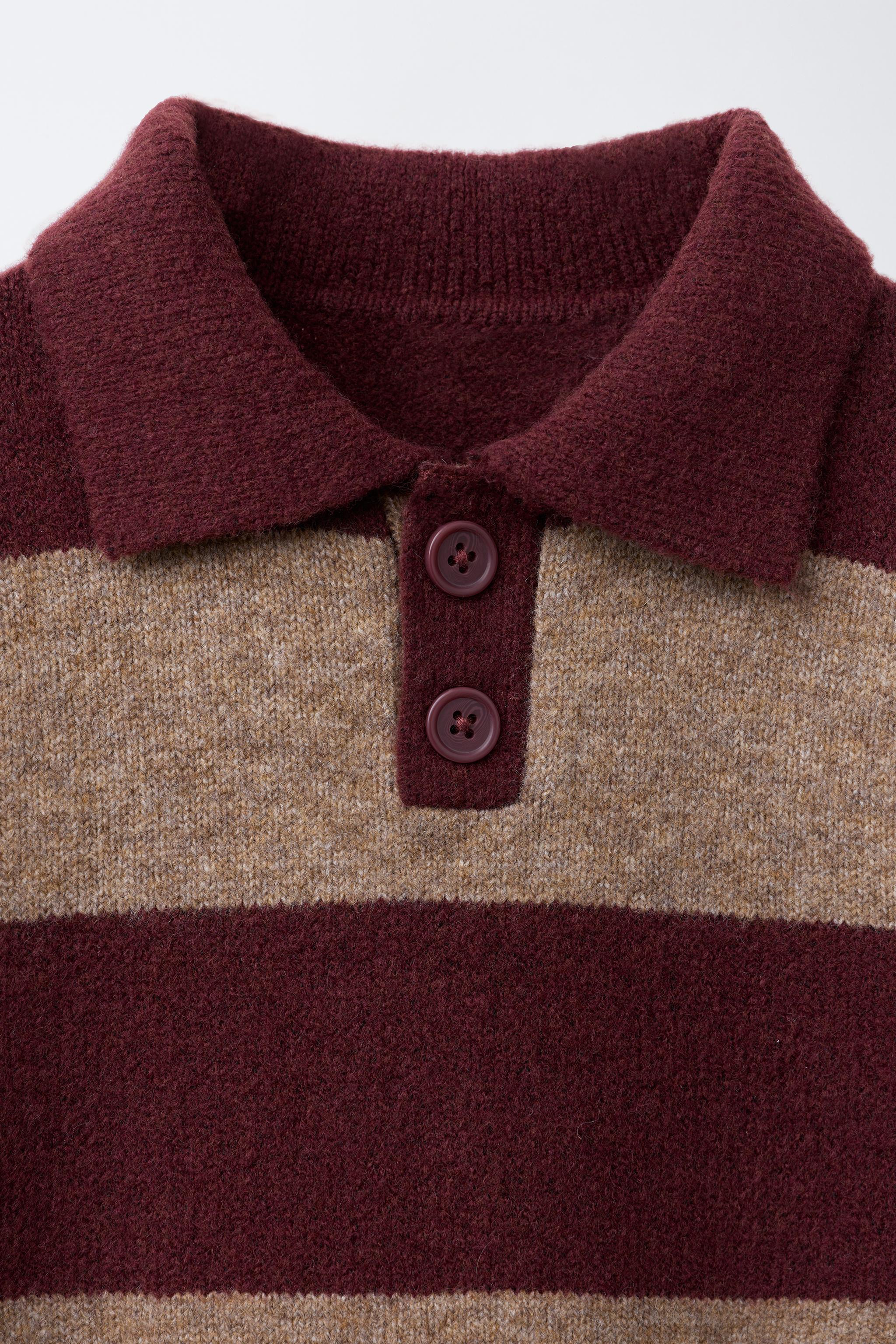 STRIPED KNIT POLO SWEATER